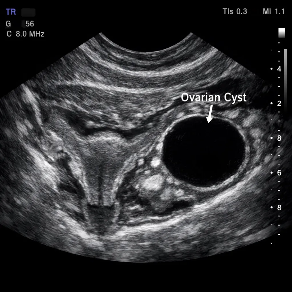 Diagrama del sistema reproductivo femenino mostrando quistes ováricos