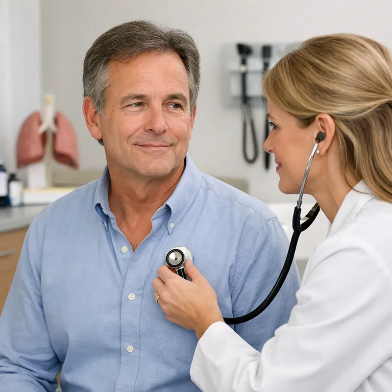 Persona con síntomas respiratorios en consulta médica