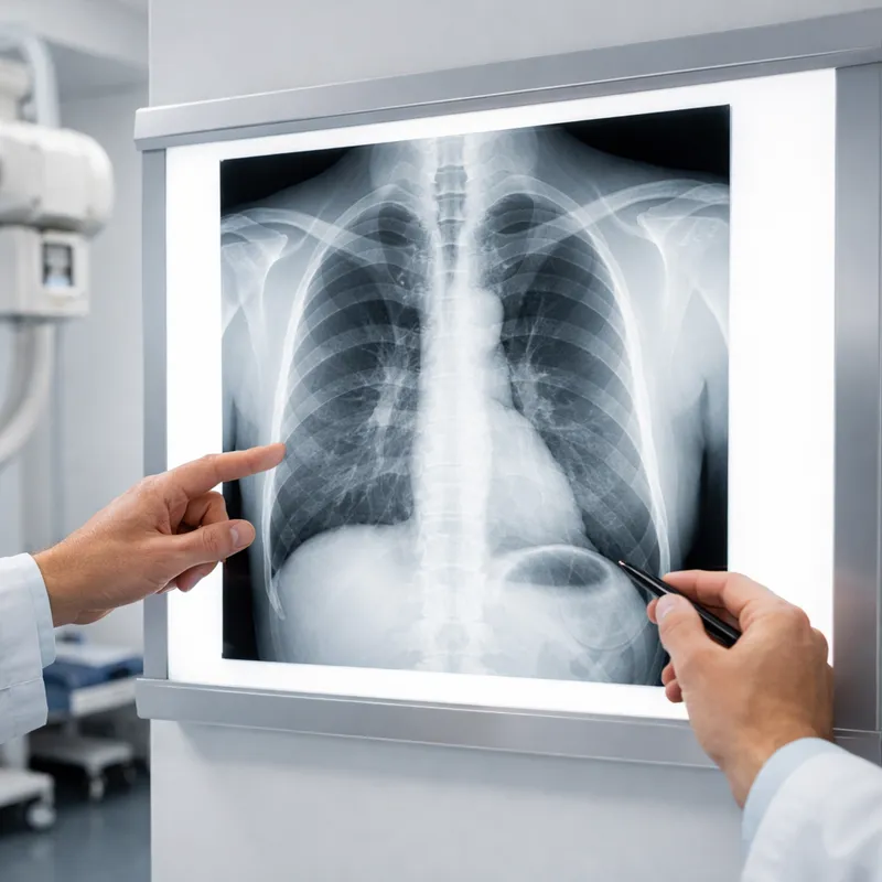 Médico revisando radiografía de pulmones