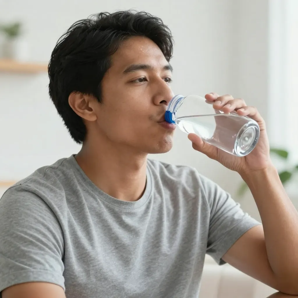 Latin American person drinking water and staying hydrated for low blood pressure management