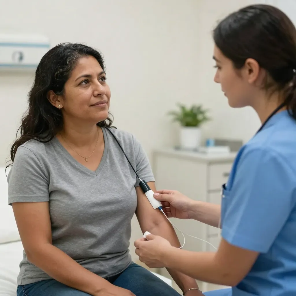 Paciente recibiendo quimioterapia con apoyo de enfermería