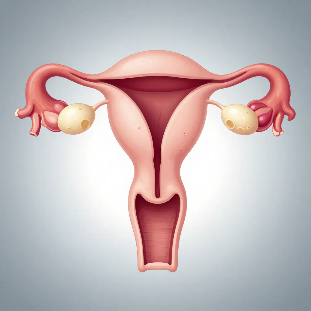 Diagrama del sistema reproductivo femenino mostrando ovarios y quistes