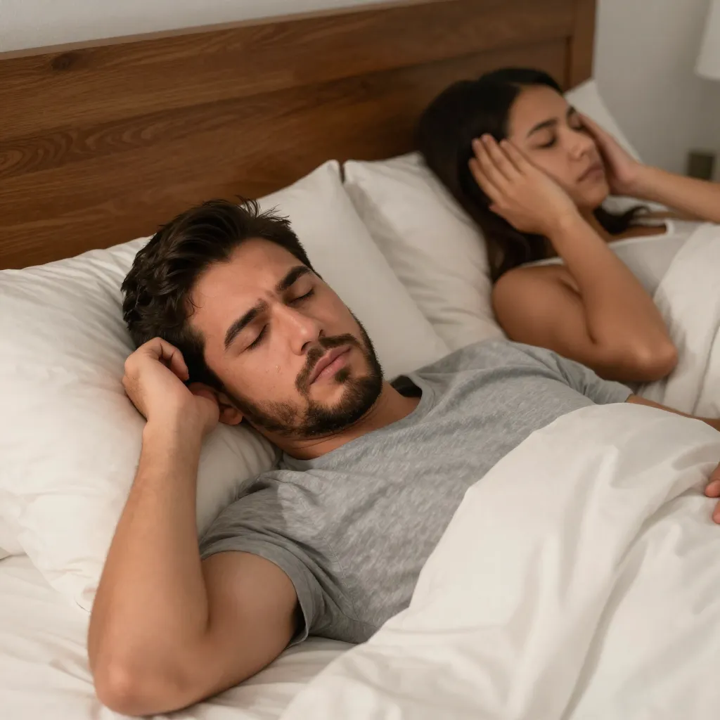 Persona roncando durante el sueño nocturno