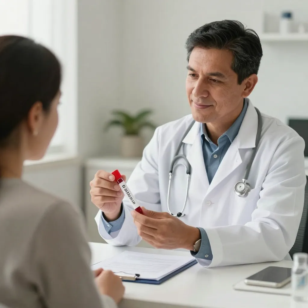 Doctor explicando resultados de análisis de tiroides a paciente